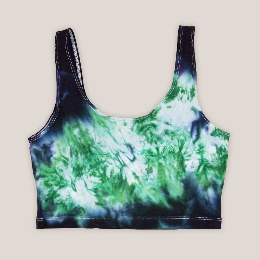 NWT Emerald Tie Dye Crop Tank Black Green Cotton Yoga Cropped Shirt Top